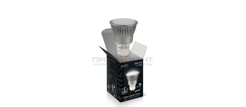 Лампа Gauss LED MR16 GU10 8W SMD AC220-240V 4100K  1/10/100