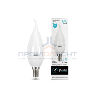 Лампа Gauss Elementary Свеча на ветру 6W 450lm 4100K Е14 LED 1/10/50