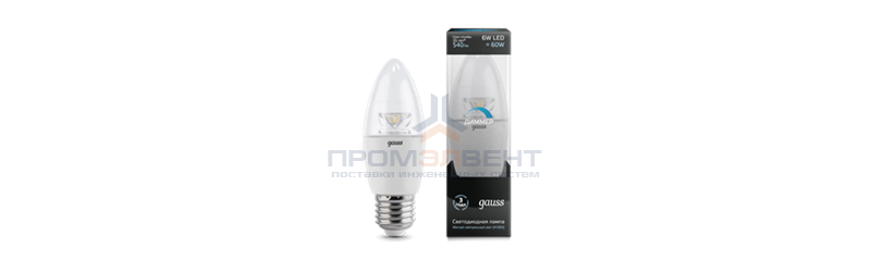 Лампа Gauss LED Candle-dim Crystal Clear E27 6W 4100К диммируемая 1/10/50