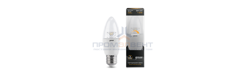 Лампа Gauss LED Candle-dim Crystal Clear E27 6W 2700К диммируемая 1/10/50