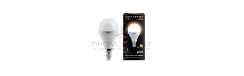 Лампа Gauss Шар 6.5W 520lm 3000K E14 LED 1/10/100