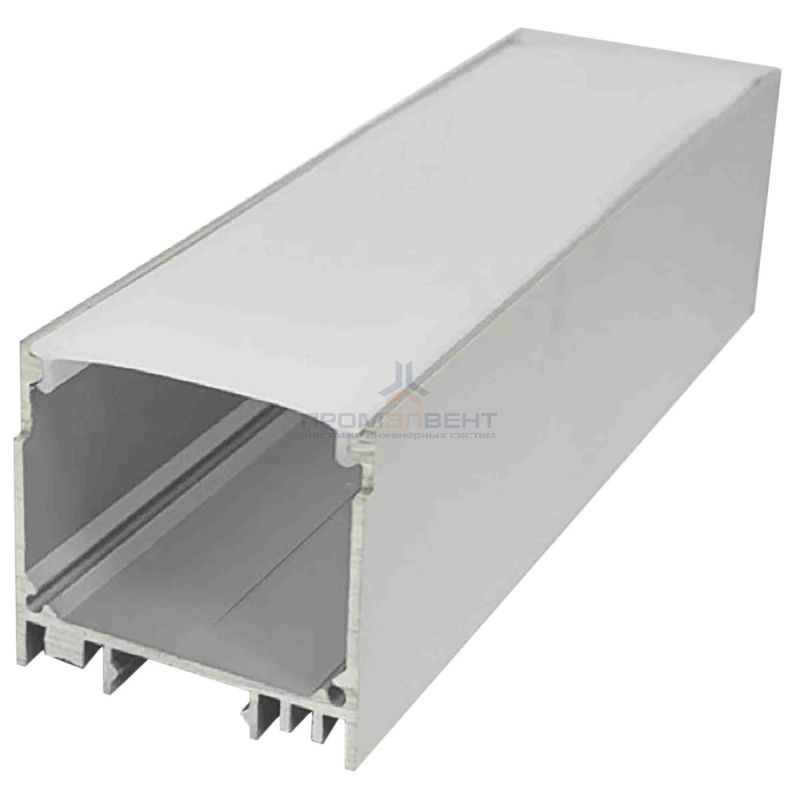 08-23 Профиль алюминиевый для светодиодной ленты, анод., П-образный , универсальный, серебро, 35х32мм, 2м, шир. ленты до 25мм, индивидуальная упаковка (рассеиватель матовый, заглушки - 2шт.).